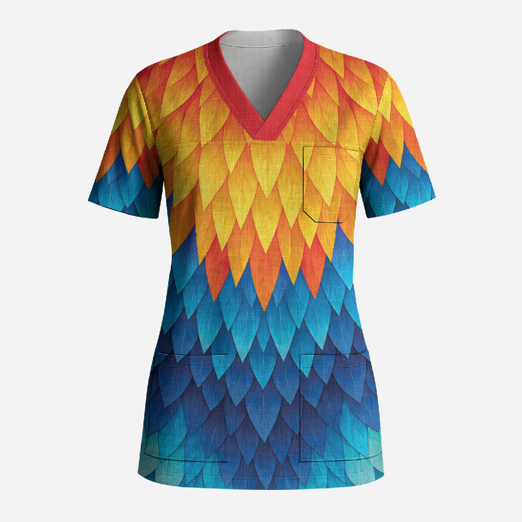 Polynesia Colorful Rooster Costume Scrub Top