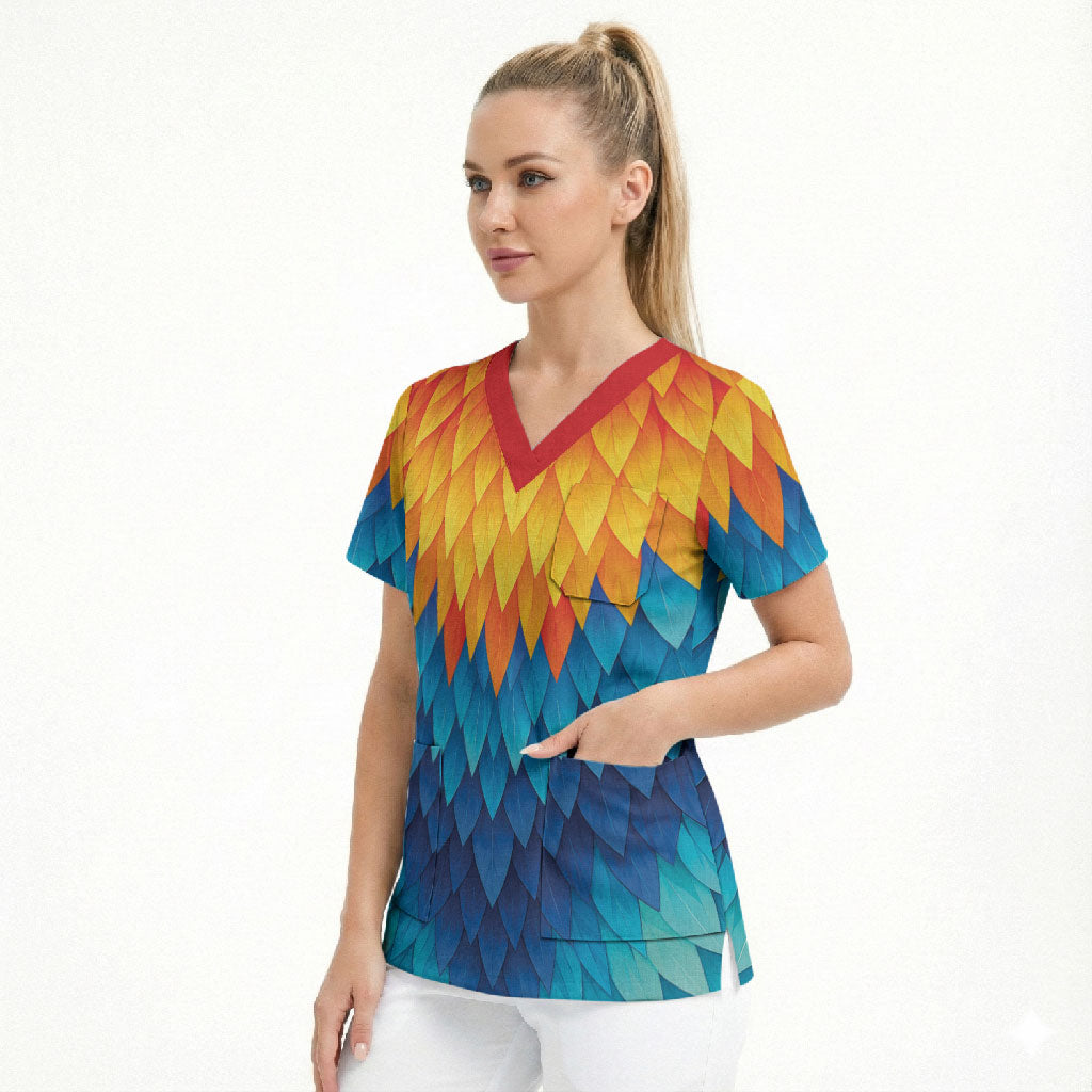 Polynesia Colorful Rooster Costume Scrub Top