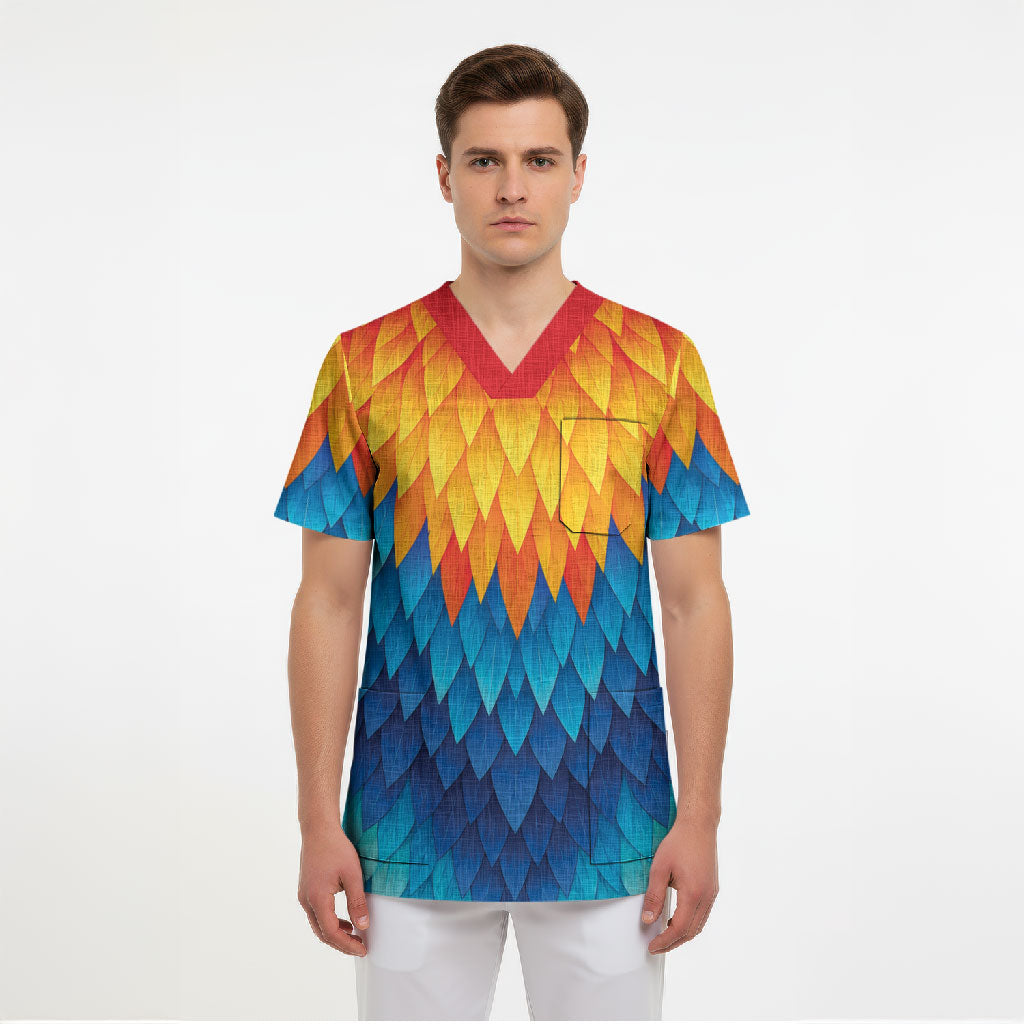 Polynesia Colorful Rooster Costume Scrub Top