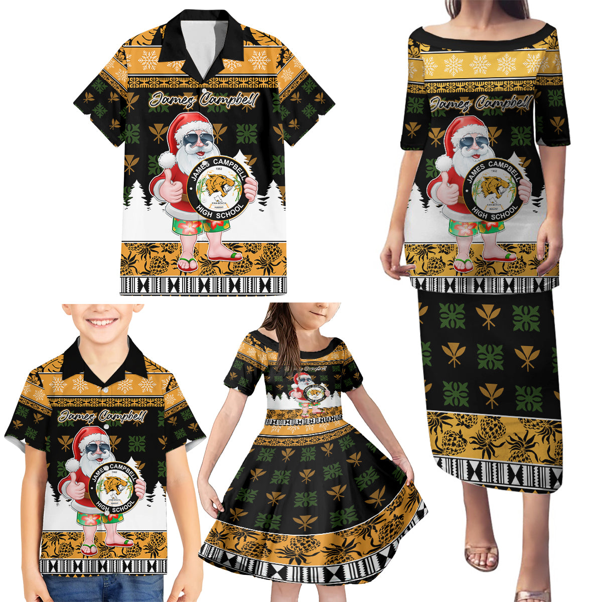 Custom Hawaii James Campbell High School Christmas Family Matching Puletasi Dress and Hawaiian Shirt Tropical Santa Claus LT05 - Polynesian Pride