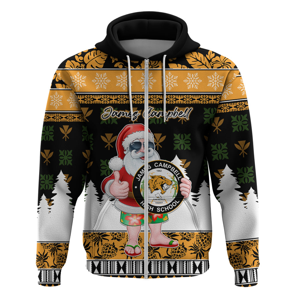 Custom Hawaii James Campbell High School Christmas Hoodie Tropical Santa Claus LT05 Zip Hoodie Black - Polynesian Pride