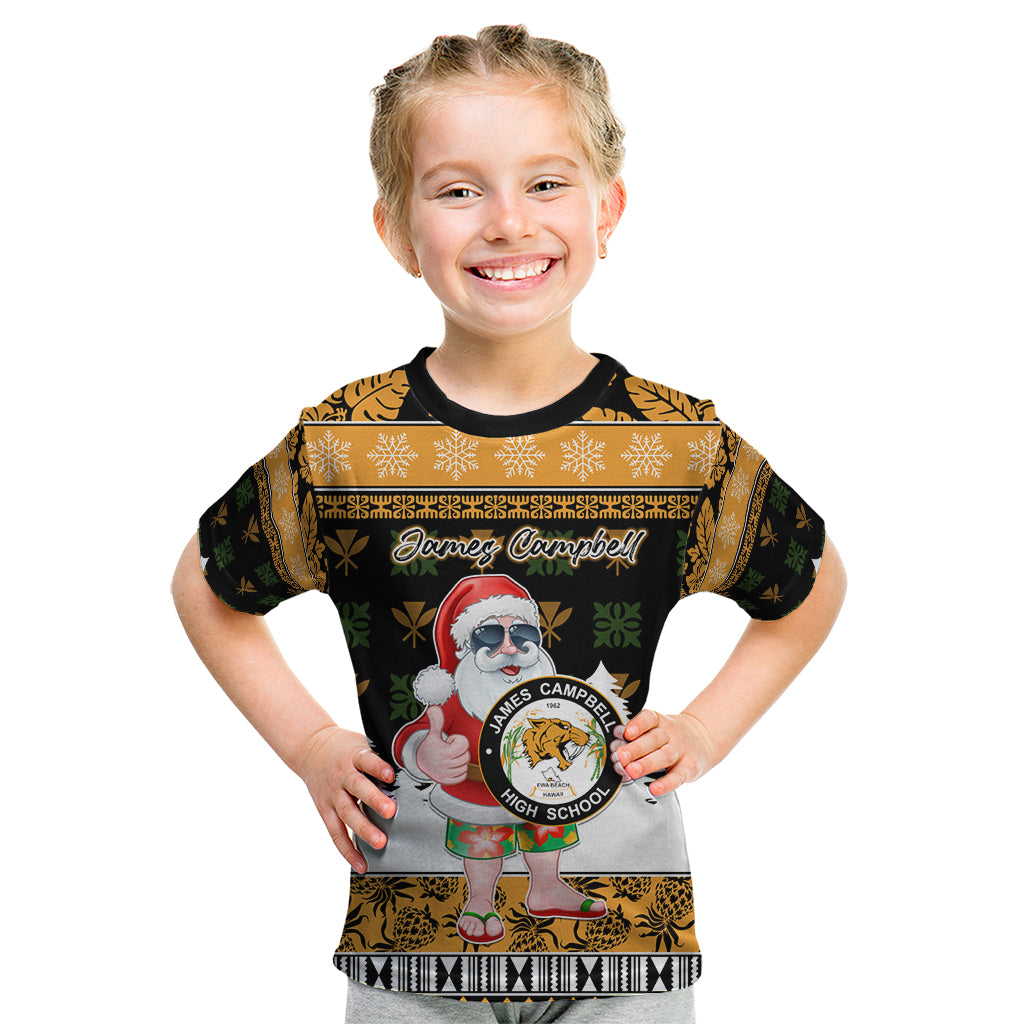 Custom Hawaii James Campbell High School Christmas Kid T Shirt Tropical Santa Claus LT05 Black - Polynesian Pride