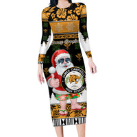 Custom Hawaii James Campbell High School Christmas Long Sleeve Bodycon Dress Tropical Santa Claus LT05 Long Dress Black - Polynesian Pride