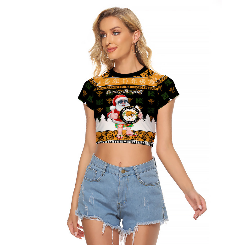 Custom Hawaii James Campbell High School Christmas Raglan Cropped T Shirt Tropical Santa Claus LT05 Female Black - Polynesian Pride