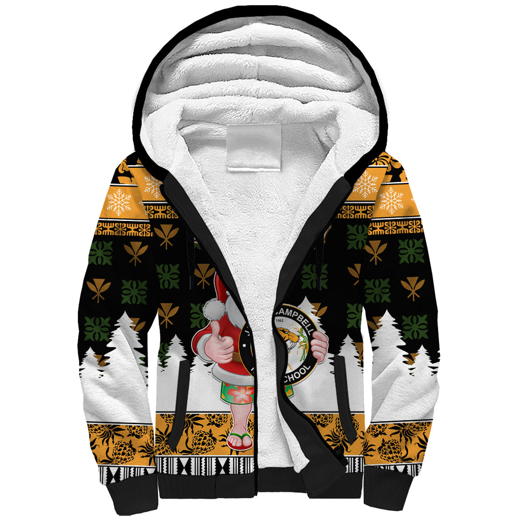 Custom Hawaii James Campbell High School Christmas Sherpa Hoodie Tropical Santa Claus LT05 Unisex Black - Polynesian Pride