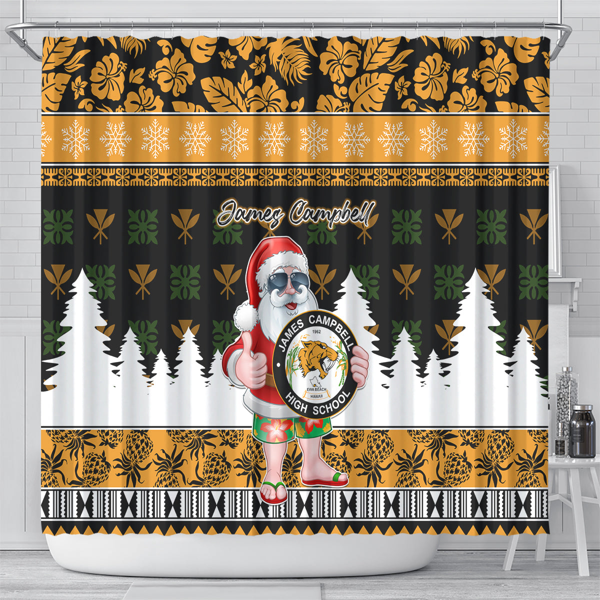 Custom Hawaii James Campbell High School Christmas Shower Curtain Tropical Santa Claus LT05 - Polynesian Pride