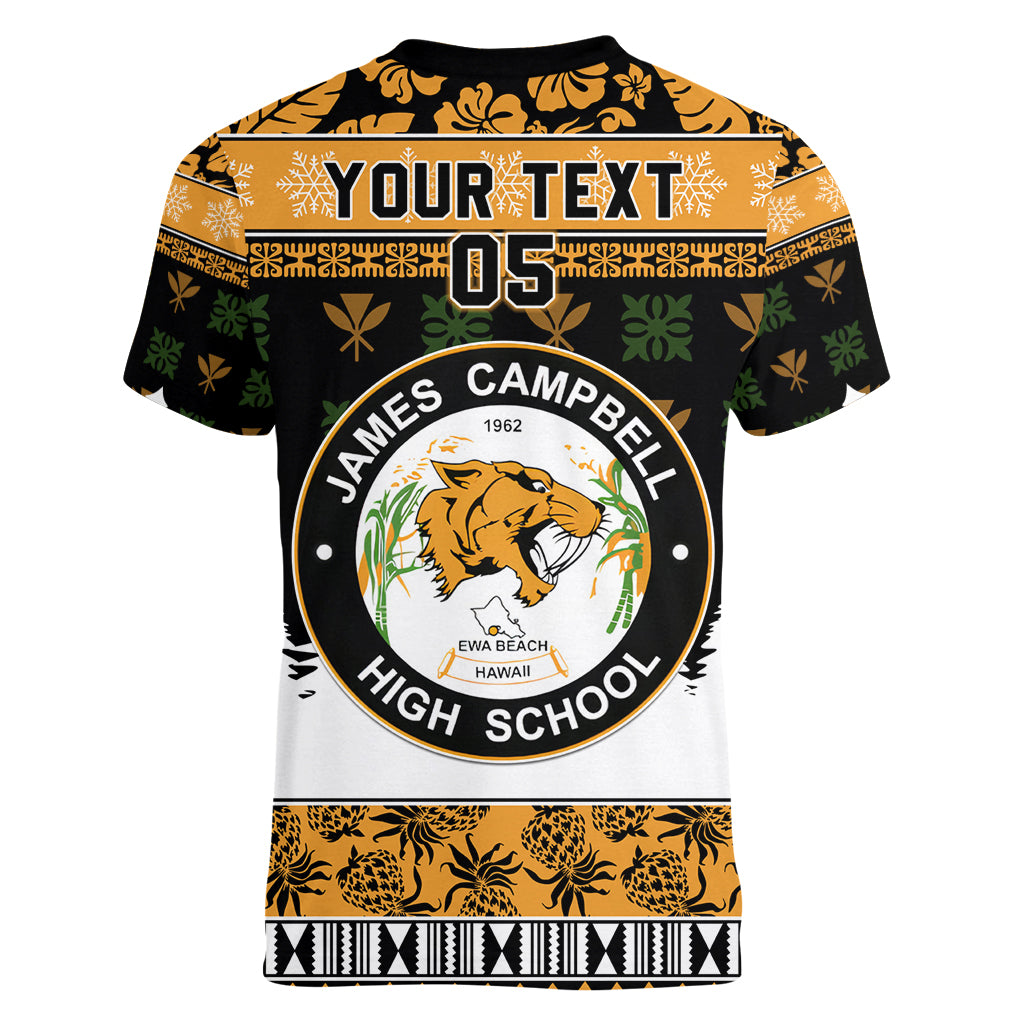 Custom Hawaii James Campbell High School Christmas Women V Neck T Shirt Tropical Santa Claus LT05 - Polynesian Pride