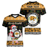 Custom Hawaii James Campbell High School Christmas Women V Neck T Shirt Tropical Santa Claus LT05 - Polynesian Pride