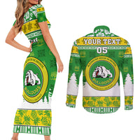 Custom Hawaii Kaimuki High School Christmas Couples Matching Short Sleeve Bodycon Dress and Long Sleeve Button Shirt Tropical Santa Claus LT05 - Polynesian Pride