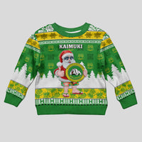 Custom Hawaii Kaimuki High School Christmas Kid Ugly Christmas Sweater Tropical Santa Claus LT05 Kid Green - Polynesian Pride