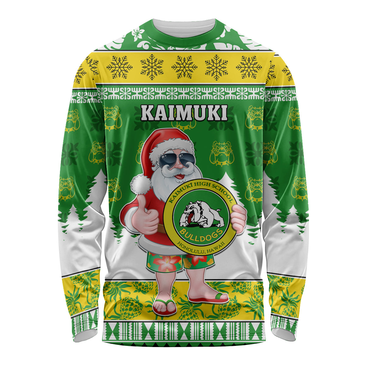 Custom Hawaii Kaimuki High School Christmas Long Sleeve Shirt Tropical Santa Claus LT05 Unisex Green - Polynesian Pride