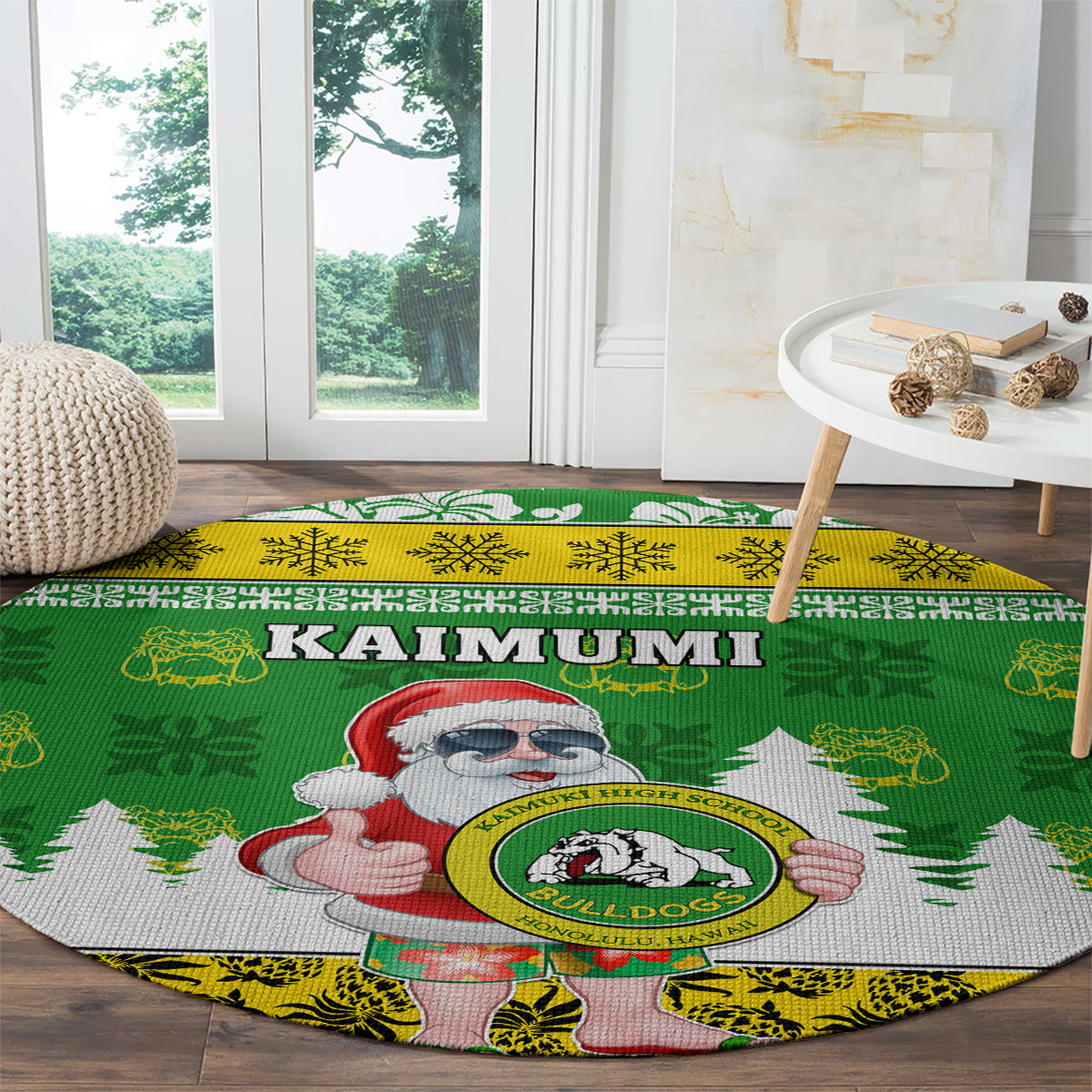 Custom Hawaii Kaimuki High School Christmas Round Carpet Tropical Santa Claus LT05 - Polynesian Pride