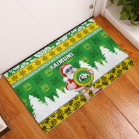 Custom Hawaii Kaimuki High School Christmas Rubber Doormat Tropical Santa Claus LT05 Green - Polynesian Pride