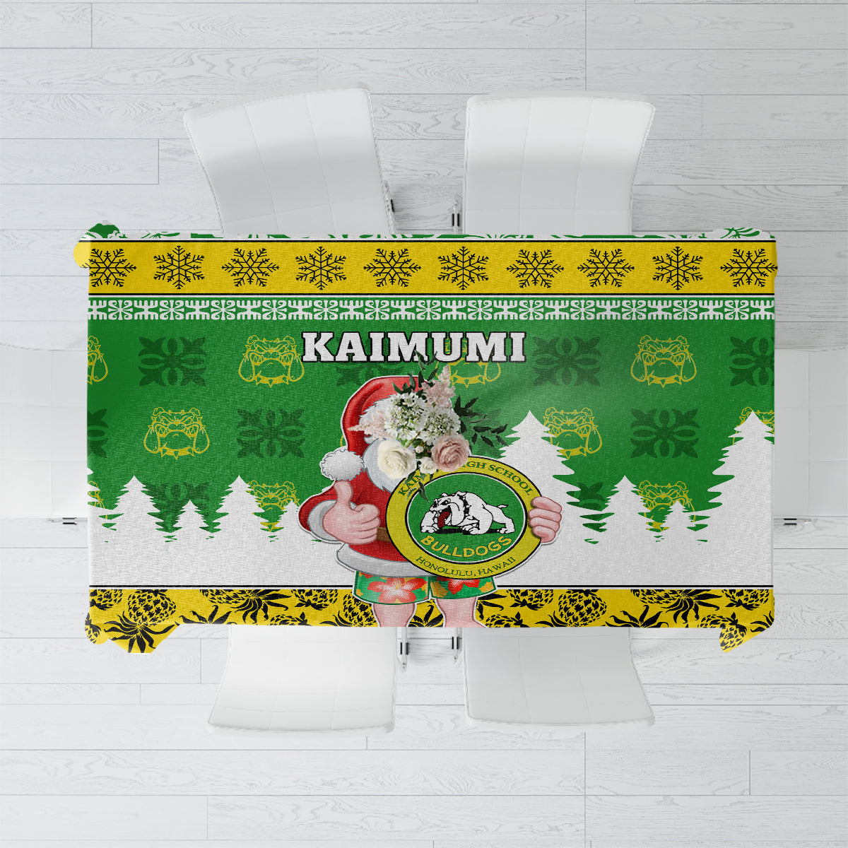 Custom Hawaii Kaimuki High School Christmas Tablecloth Tropical Santa Claus LT05 Green - Polynesian Pride