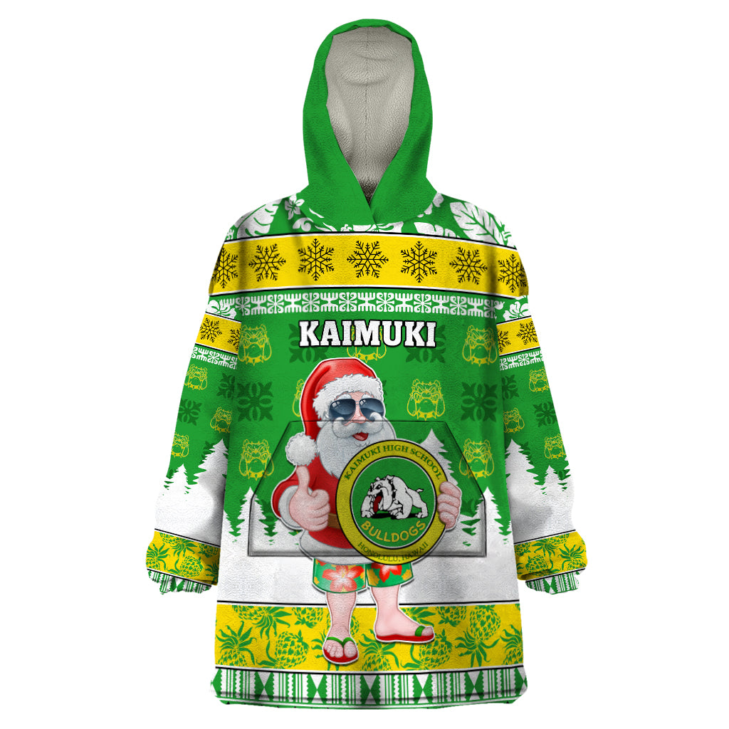 Custom Hawaii Kaimuki High School Christmas Wearable Blanket Hoodie Tropical Santa Claus LT05 One Size Green - Polynesian Pride