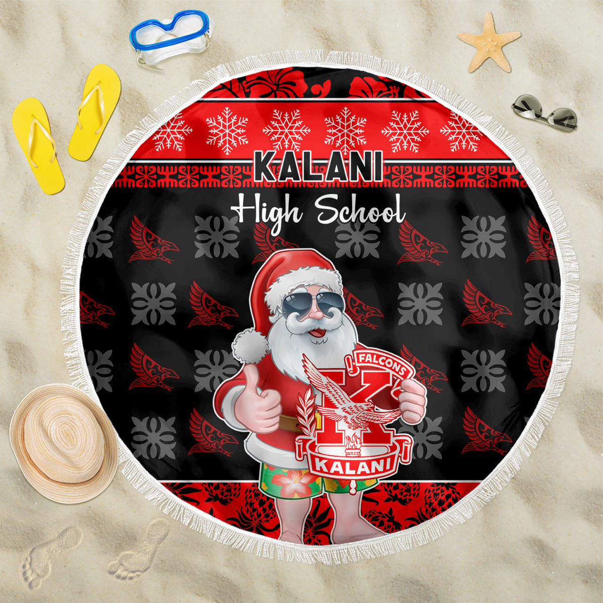 Custom Hawaii Kalani High School Christmas Beach Blanket Tropical Santa Claus LT05 One Size 150cm Red - Polynesian Pride