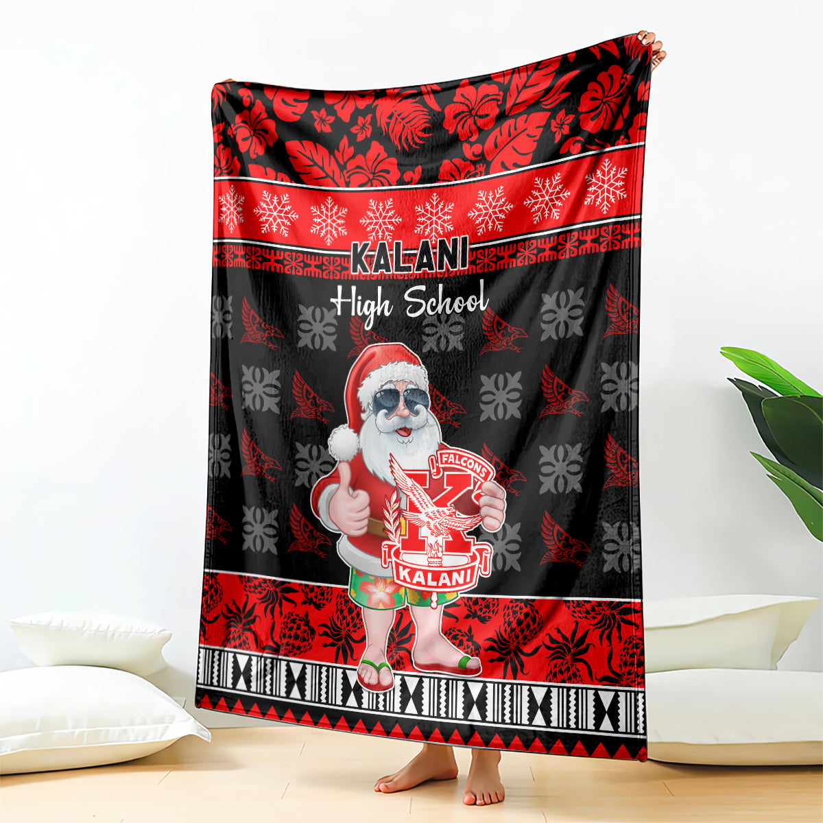 Custom Hawaii Kalani High School Christmas Blanket Tropical Santa Claus LT05 Red - Polynesian Pride