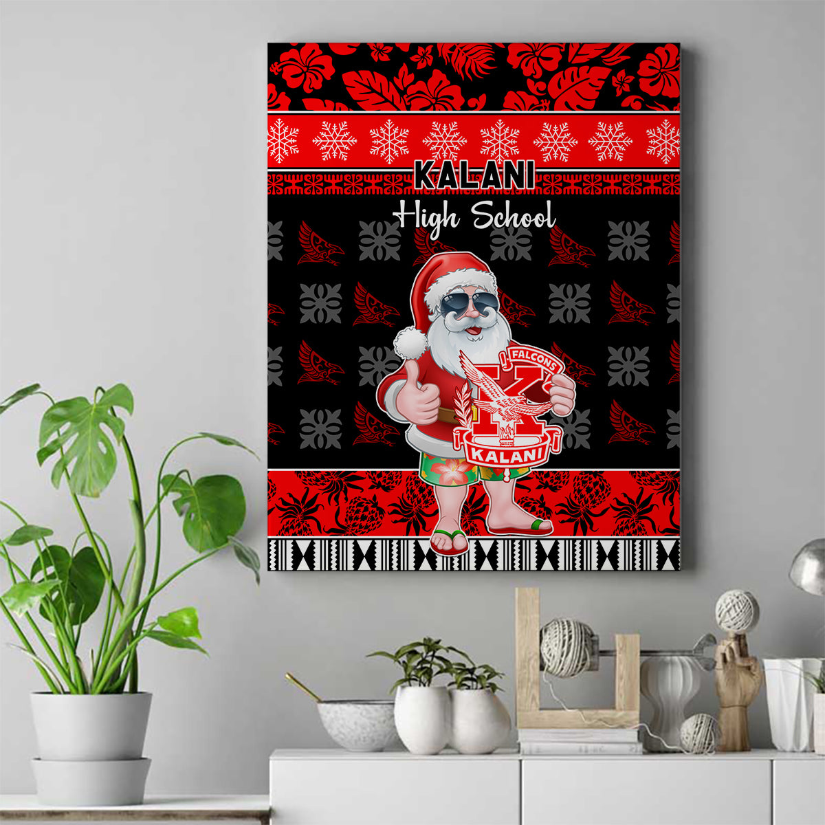 Custom Hawaii Kalani High School Christmas Canvas Wall Art Tropical Santa Claus LT05 Red - Polynesian Pride