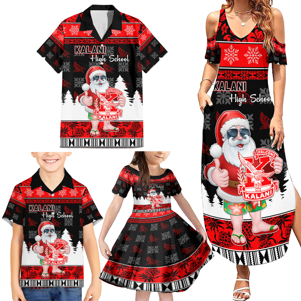 Custom Hawaii Kalani High School Christmas Family Matching Summer Maxi Dress and Hawaiian Shirt Tropical Santa Claus LT05 - Polynesian Pride