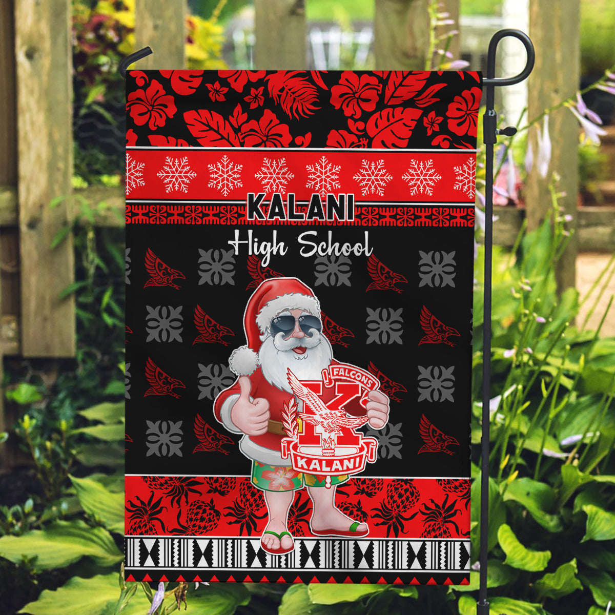 Custom Hawaii Kalani High School Christmas Garden Flag Tropical Santa Claus LT05 Garden Flag Red - Polynesian Pride