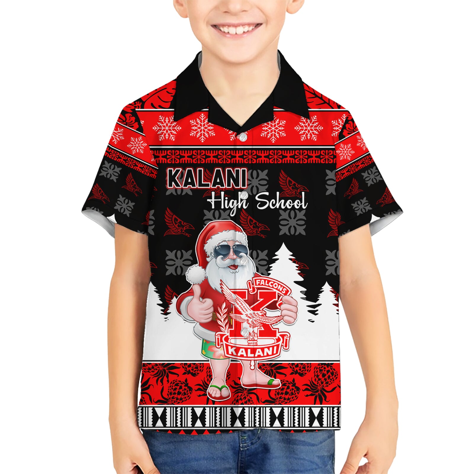 Custom Hawaii Kalani High School Christmas Kid Hawaiian Shirt Tropical Santa Claus LT05 Kid Red - Polynesian Pride