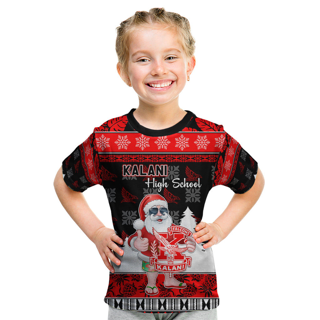 Custom Hawaii Kalani High School Christmas Kid T Shirt Tropical Santa Claus LT05 Red - Polynesian Pride