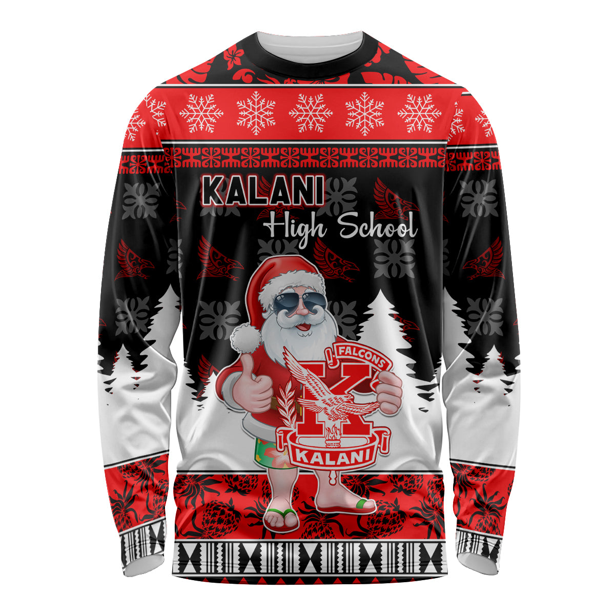 Custom Hawaii Kalani High School Christmas Long Sleeve Shirt Tropical Santa Claus LT05 Unisex Red - Polynesian Pride