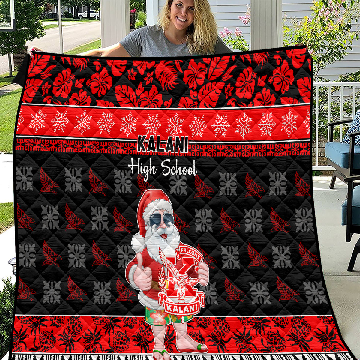 Custom Hawaii Kalani High School Christmas Quilt Tropical Santa Claus LT05 Red - Polynesian Pride