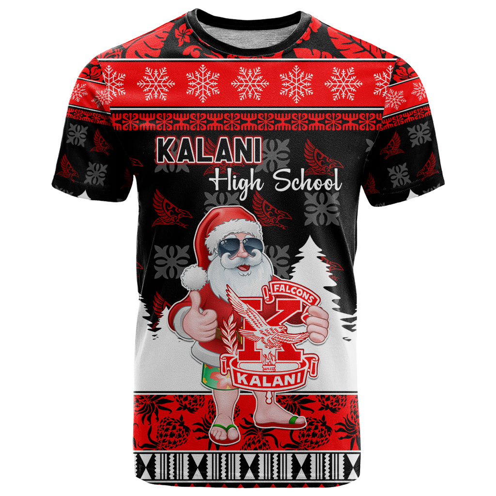 Custom Hawaii Kalani High School Christmas T Shirt Tropical Santa Claus LT05 Red - Polynesian Pride