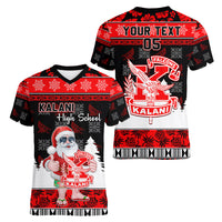 Custom Hawaii Kalani High School Christmas Women V Neck T Shirt Tropical Santa Claus LT05 - Polynesian Pride