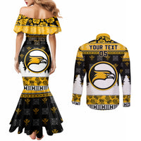 Custom Hawaii Nanakuli High and Intermediate School Christmas Couples Matching Mermaid Dress and Long Sleeve Button Shirt Tropical Santa Claus LT05 - Polynesian Pride