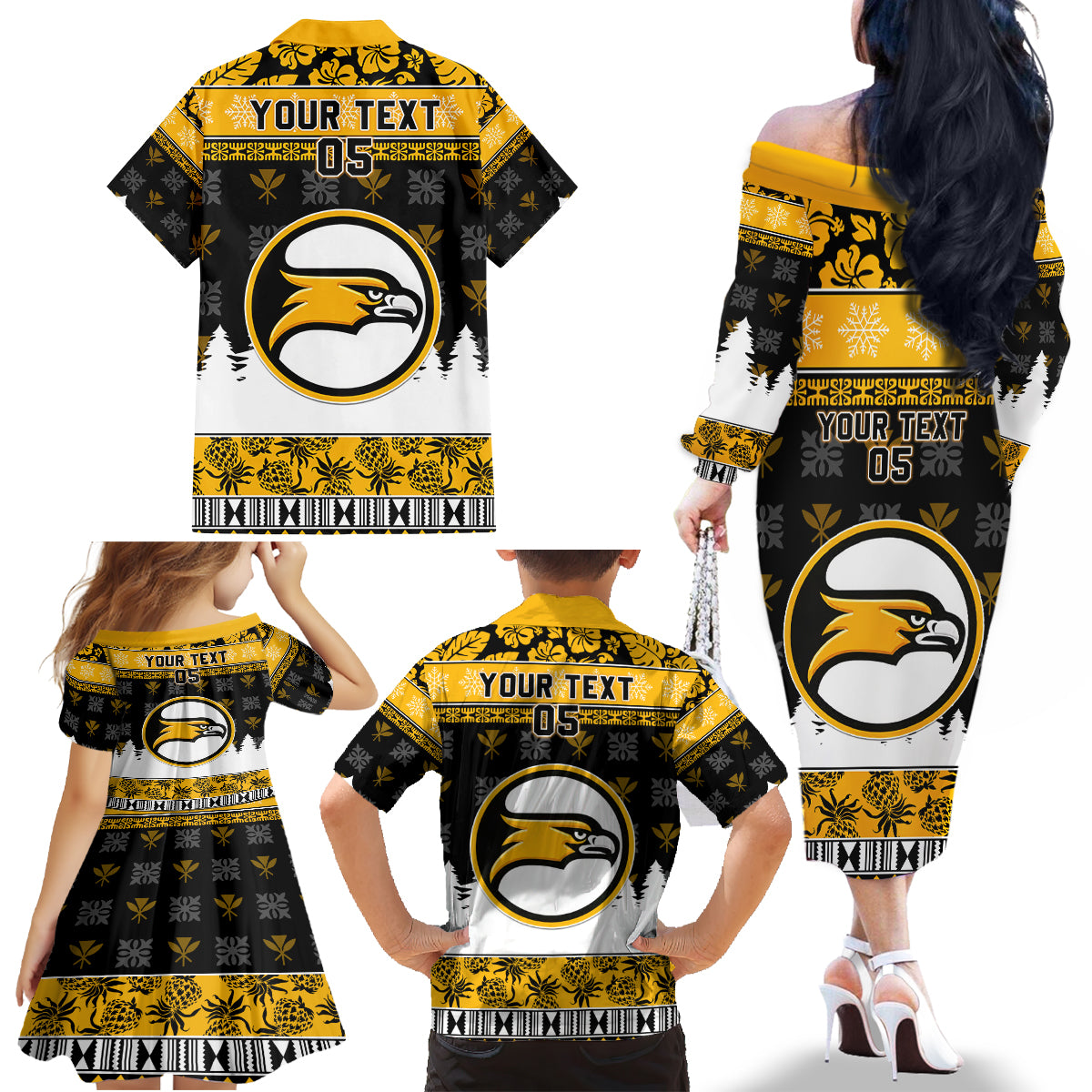 Custom Hawaii Nanakuli High and Intermediate School Christmas Family Matching Off Shoulder Long Sleeve Dress and Hawaiian Shirt Tropical Santa Claus LT05 - Polynesian Pride