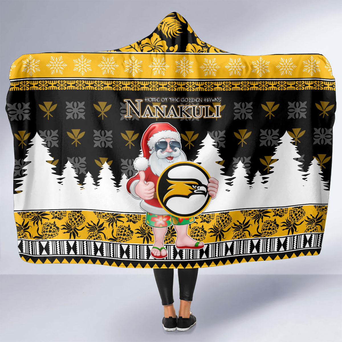 Custom Hawaii Nanakuli High and Intermediate School Christmas Hooded Blanket Tropical Santa Claus LT05 - Polynesian Pride