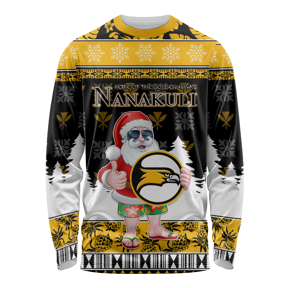 Custom Hawaii Nanakuli High and Intermediate School Christmas Long Sleeve Shirt Tropical Santa Claus LT05 Unisex Yellow - Polynesian Pride