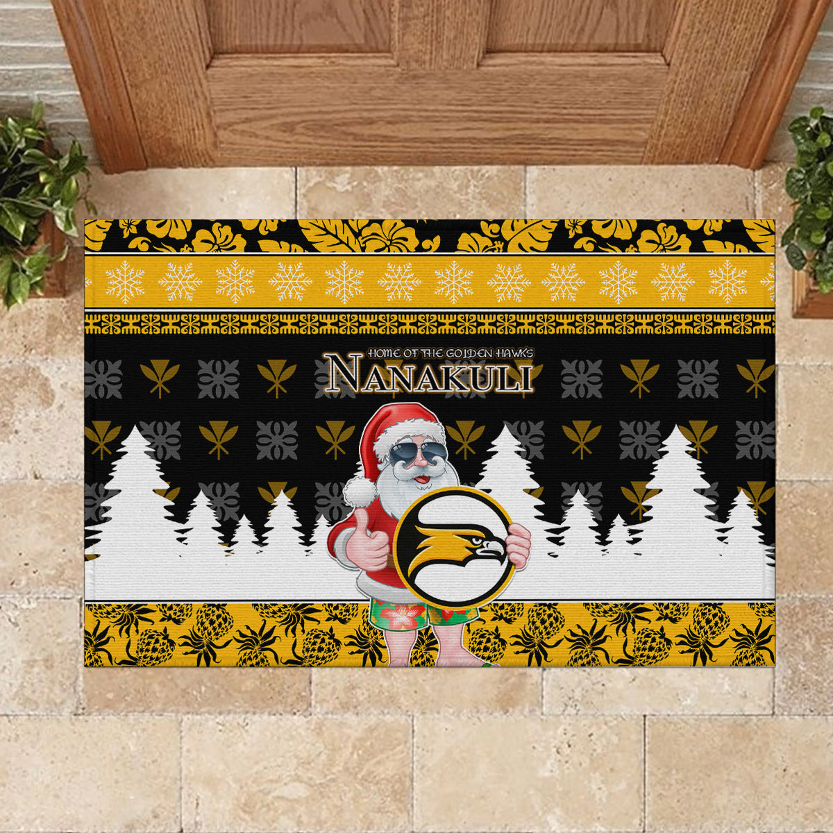 Custom Hawaii Nanakuli High and Intermediate School Christmas Rubber Doormat Tropical Santa Claus LT05 - Polynesian Pride