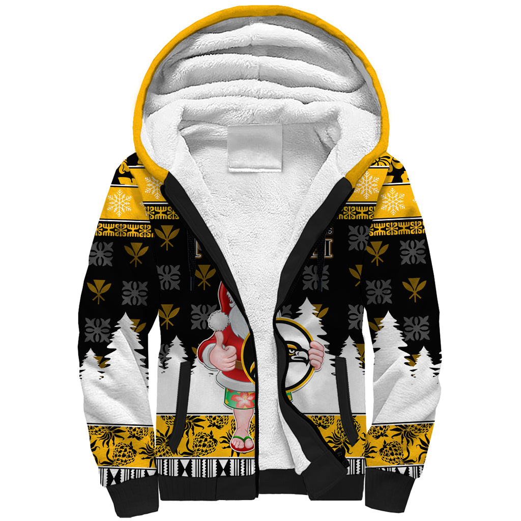 Custom Hawaii Nanakuli High and Intermediate School Christmas Sherpa Hoodie Tropical Santa Claus LT05 Unisex Yellow - Polynesian Pride