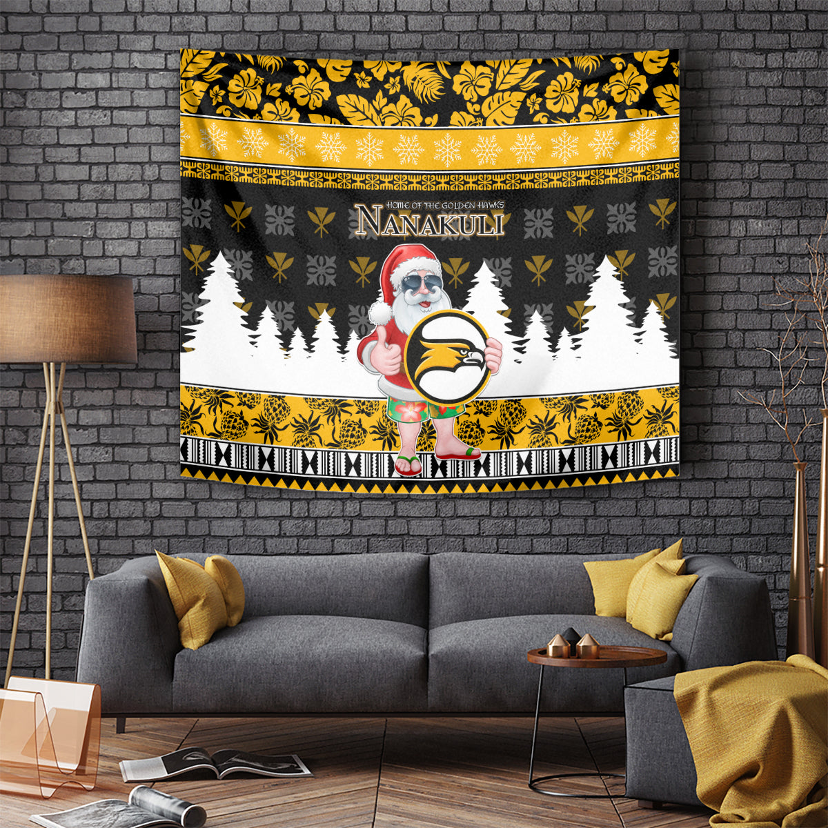 Custom Hawaii Nanakuli High and Intermediate School Christmas Tapestry Tropical Santa Claus LT05 Yellow - Polynesian Pride