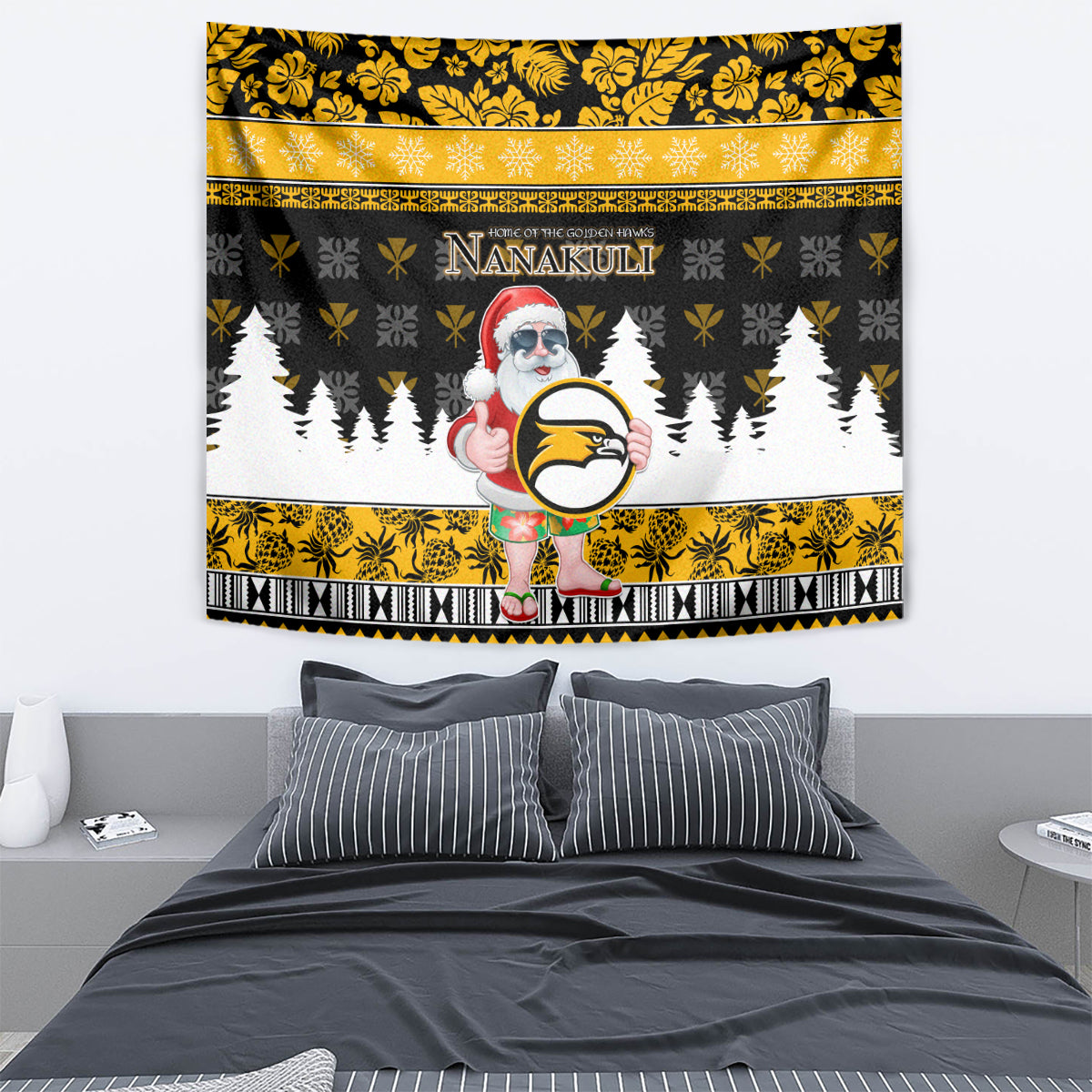 Custom Hawaii Nanakuli High and Intermediate School Christmas Tapestry Tropical Santa Claus LT05 - Polynesian Pride