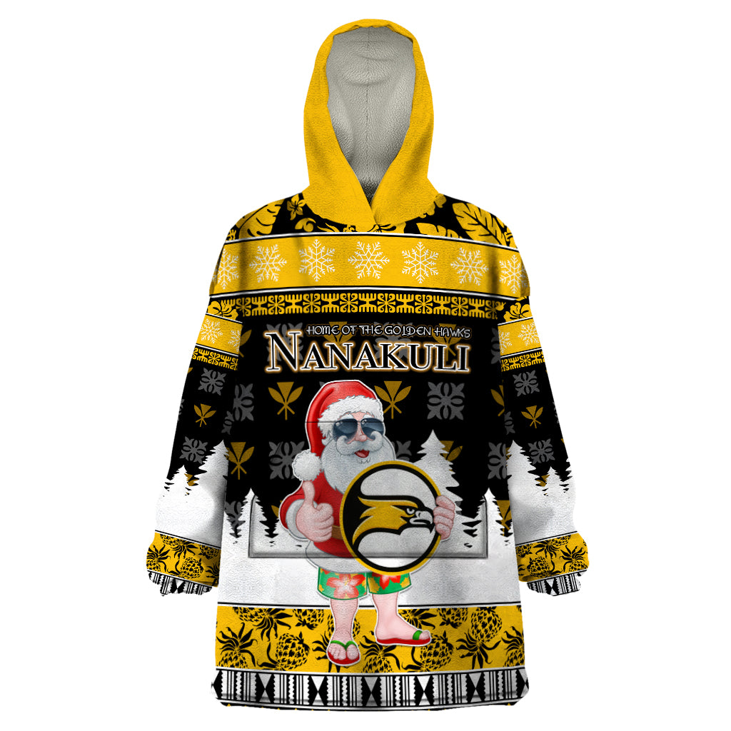 Custom Hawaii Nanakuli High and Intermediate School Christmas Wearable Blanket Hoodie Tropical Santa Claus LT05 One Size Yellow - Polynesian Pride