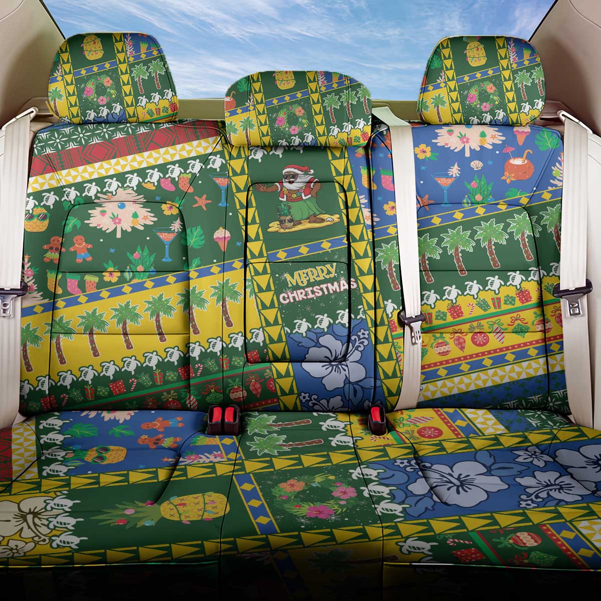 Solomon Islands Christmas Back Car Seat Cover Festive Beach Vibes - Polynesian Pride