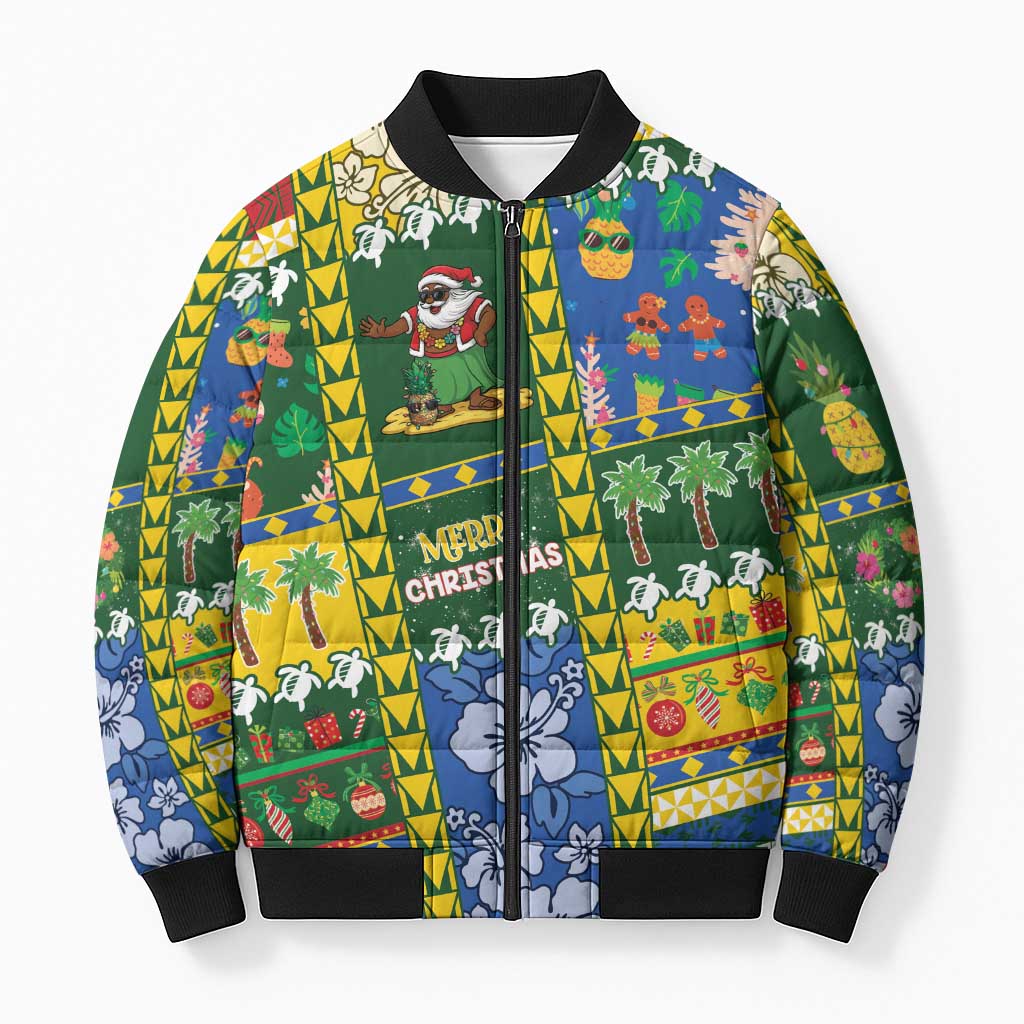 Solomon Islands Christmas Bomber Puffer Jacket Festive Beach Vibes - Polynesian Pride