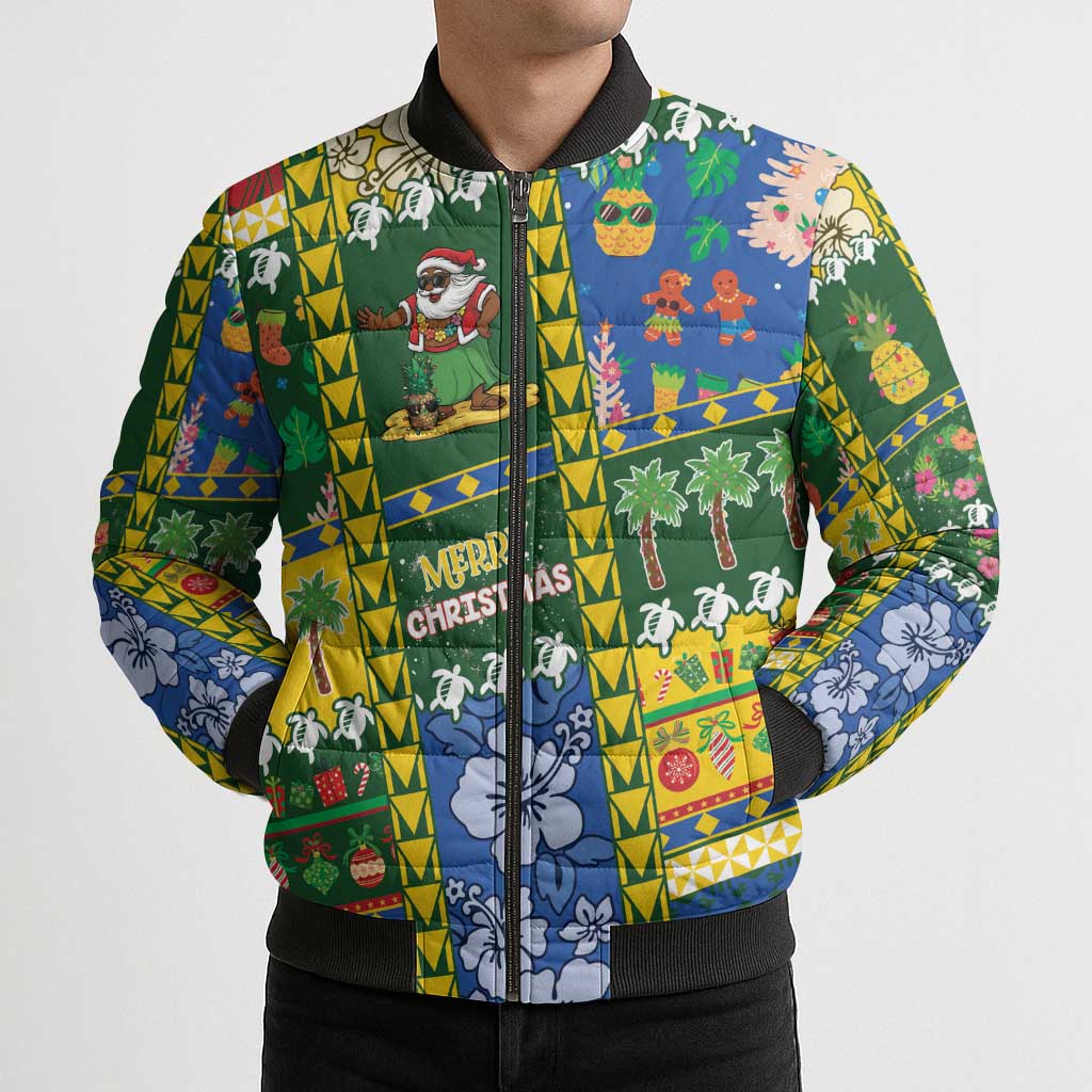 Solomon Islands Christmas Bomber Puffer Jacket Festive Beach Vibes - Polynesian Pride