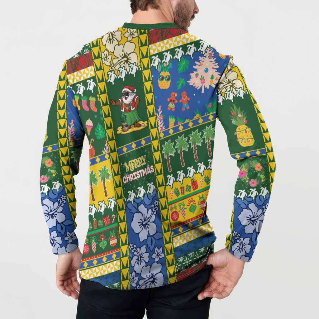 Solomon Islands Christmas Button Sweatshirt Festive Beach Vibes - Polynesian Pride