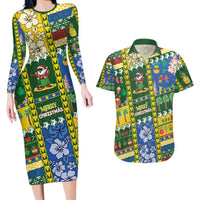 Solomon Islands Christmas Couples Matching Long Sleeve Bodycon Dress and Hawaiian Shirt Festive Beach Vibes - Polynesian Pride