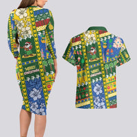Solomon Islands Christmas Couples Matching Long Sleeve Bodycon Dress and Hawaiian Shirt Festive Beach Vibes - Polynesian Pride