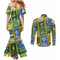 Solomon Islands Christmas Couples Matching Mermaid Dress and Long Sleeve Button Shirt Festive Beach Vibes - Polynesian Pride