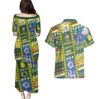 Solomon Islands Christmas Couples Matching Puletasi and Hawaiian Shirt Festive Beach Vibes LT05 - Polynesian Pride