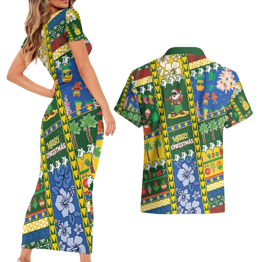 Solomon Islands Christmas Couples Matching Short Sleeve Bodycon Dress and Hawaiian Shirt Festive Beach Vibes - Polynesian Pride