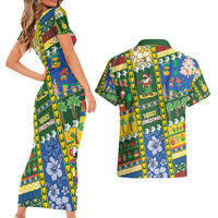 Solomon Islands Christmas Couples Matching Short Sleeve Bodycon Dress and Hawaiian Shirt Festive Beach Vibes - Polynesian Pride
