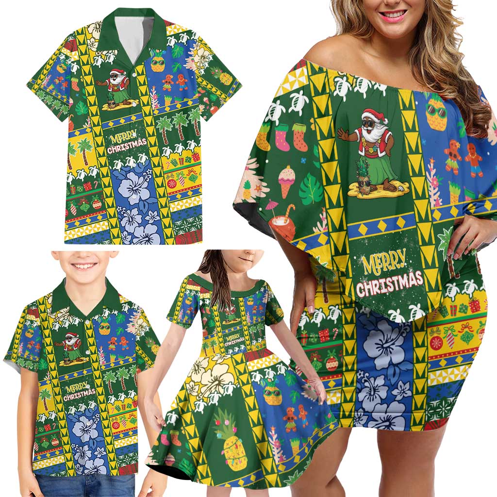 Solomon Islands Christmas Family Matching Off Shoulder Short Dress and Hawaiian Shirt Festive Beach Vibes - Polynesian Pride